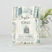 Library Chapter ONE Blue Boy Book 1st Birthday Einladung (Stehend Vorderseite)