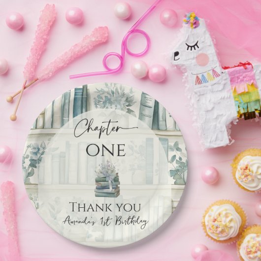 Library Chapter ONE Blue Boy Book 1st Birthday Pappteller (Party)