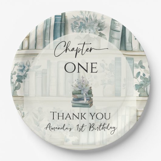 Library Chapter ONE Blue Boy Book 1st Birthday Pappteller (Vorderseite)