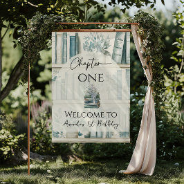 Library Chapter ONE Blue Boy Book 1st Birthday Poster