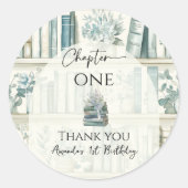 Library Chapter ONE Blue Boy Book 1st Birthday Runder Aufkleber (Vorderseite)