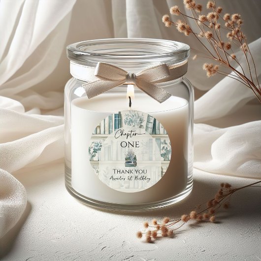 Library Chapter ONE Blue Boy Book 1st Birthday Runder Aufkleber