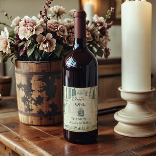 Library Chapter ONE Blue Boy Book 1st Birthday Weinetikett