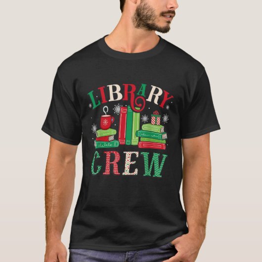 Library Crew Christmas Light Funny Book Lover Libr T-Shirt (Vorderseite)