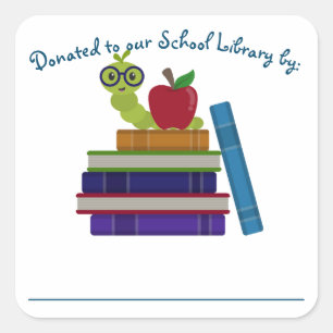 Library Doning Buchzeichen Label - Bookworm Design Quadratischer Aufkleber