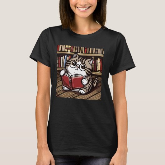 Library Lover Kitten Pet Book Reader Bookworm Cat T-Shirt (Vorderseite)