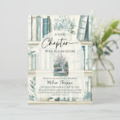 Library New Chapter Blue Boy Book Baby Shower Einladung (Stehend Vorderseite)