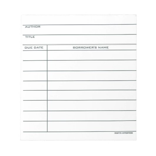 Library Pocket Card - Notizblock (Vorderseite)