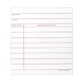 Library Pocket Card - Rosa Notizblock (Vorderseite)