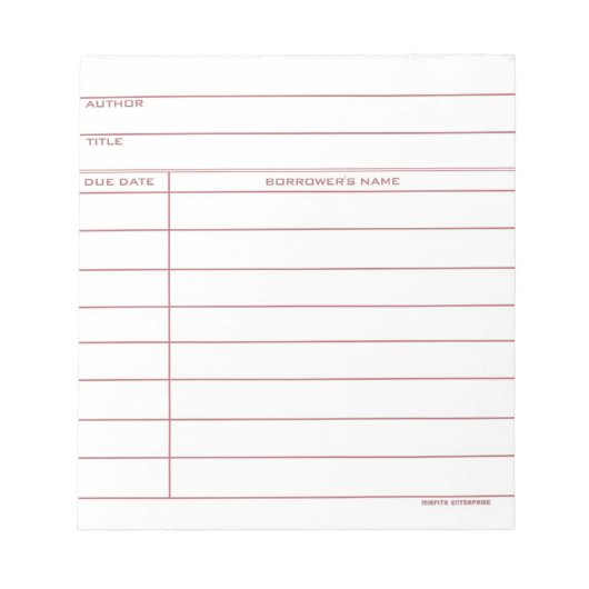 Library Pocket Card - Rosa Notizblock (Vorderseite)