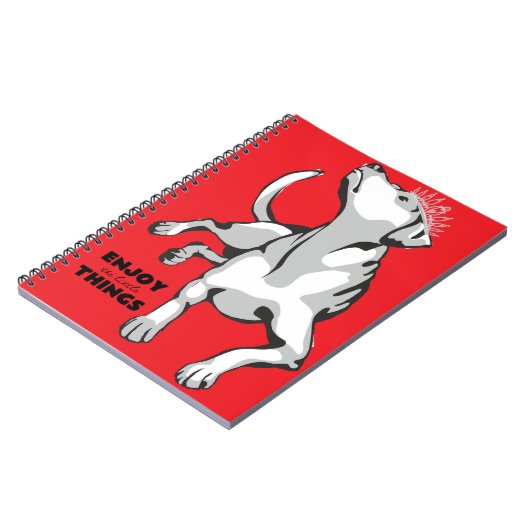Libreta con imagen de perro blanco con fondo rojo notizblock (Linke Seite)