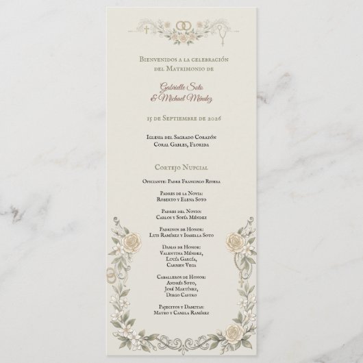 Libreto de Misa Católica Elegante Programa de Boda Programm (Vorderseite)