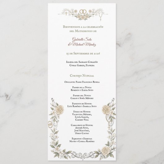 Libreto de Misa Católica Elegante Programa de Boda Programm (Vorderseite)