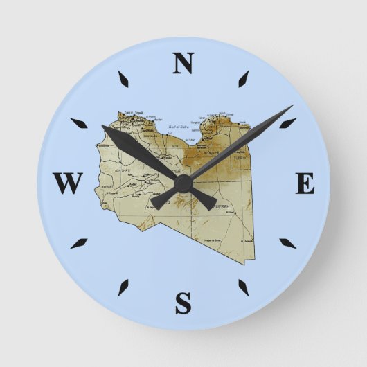 Libya Map Clock Runde Wanduhr (Vorderseite)