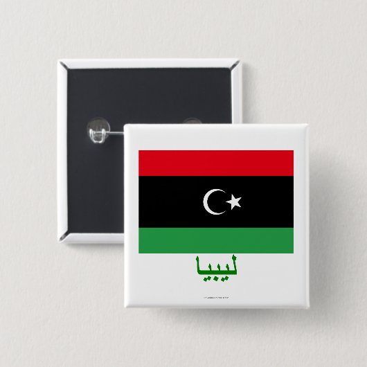 Libyen-Flagge mit Namen auf Arabisch Button (Vorne & Hinten)