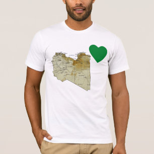 Libyen-Flaggen-Herz und Karten-T - Shirt
