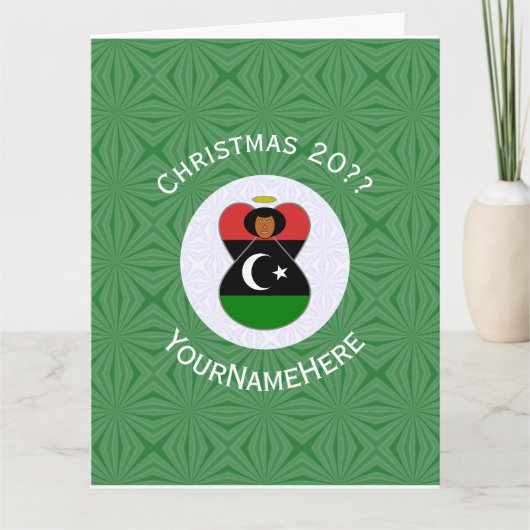 Libysche Engel-Weihnachtsflagge Personalisiert Karte (Vorderseite)