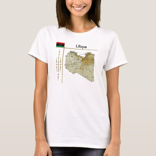 Libysche Karte + Flagge + T - Shirt (Vorderseite)