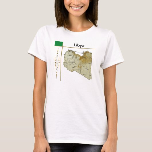 Libysche Karte + Flagge + T - Shirt (Vorderseite)