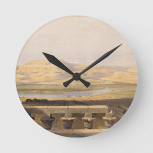 Libysche Kette der Berge vom Tempel von Luxor Runde Wanduhr