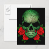 libyscher Green Flag Skull mit Rote Rosen Postkarte (Vorne/Hinten)
