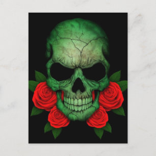 libyscher Green Flag Skull mit Rote Rosen Postkarte