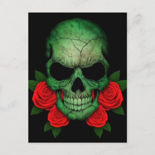 libyscher Green Flag Skull mit Rote Rosen Postkarte (Vorderseite)
