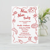 lice Slice Baby | Red Doodle Pizza Baby Shower Einladung (Stehend Vorderseite)