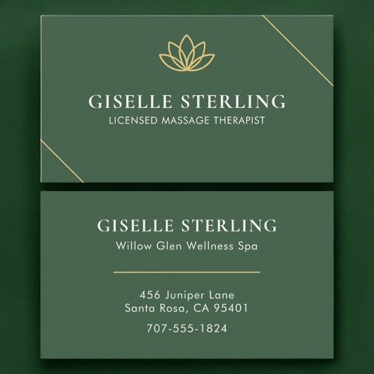 License Massage Therapist Green Gold Visitenkarte