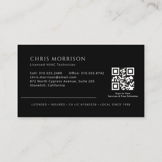 Licensed HVAC Specialist QR Code  Visitenkarte (Rückseite)