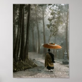 Licht bricht durch, während Mönch die Tempeltreppe Poster (Vorne)