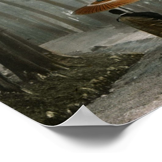 Licht bricht durch, während Mönch die Tempeltreppe Poster (Ecke)