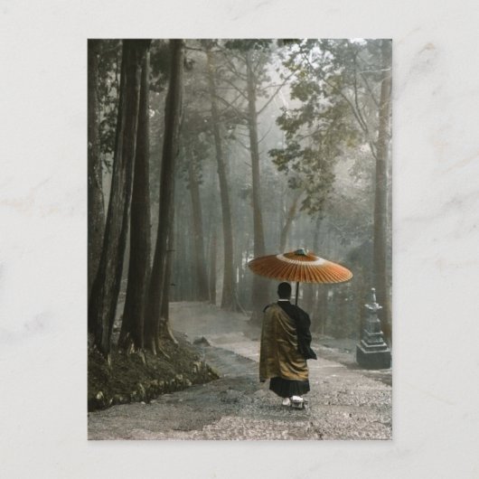 Licht bricht durch, während Mönch die Tempeltreppe Postkarte (Vorderseite)