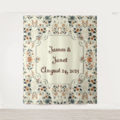 Licht Buttercreme Floral Hochzeitsvorhang Wandteppich (Vorderseite)