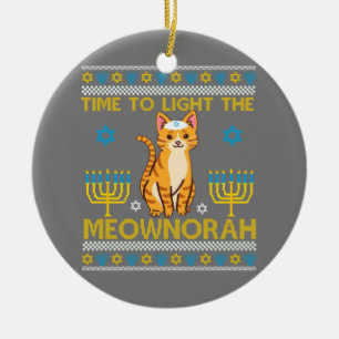 Licht der jüdischen Katze Mewnorah Menorah Lover U Keramik Ornament