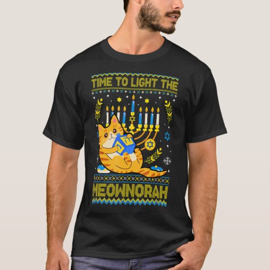 Licht der jüdischen Mewnorah Katze Menorah Ugly Ch T-Shirt (Vorderseite)