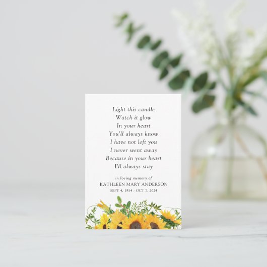 Licht diese Candle-Erinnerung Tribut Platzkarte (Stehend Vorderseite)