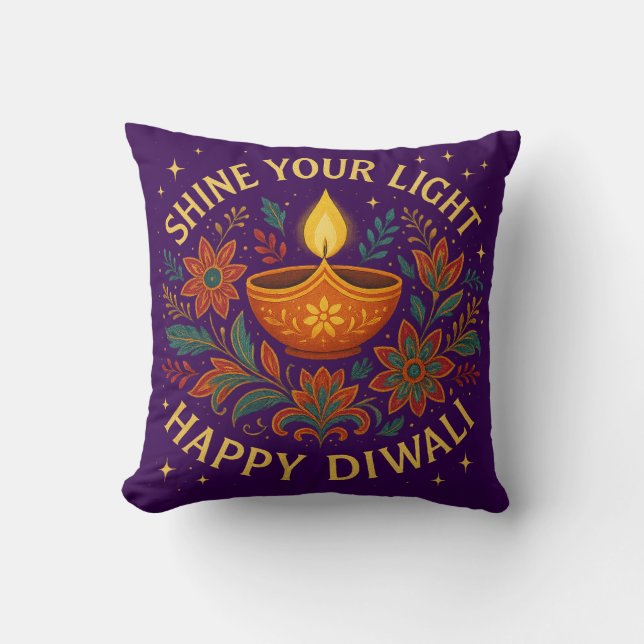 Licht erhellen - Happy Diwali Throw Kissen (Vorderseite)