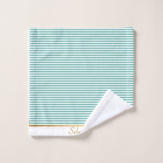 LICHT GRÜNWEISS STRIPIERTES PATTERTRIM-TOWEL-SET BADHANDTUCH SET (Waschlappen)