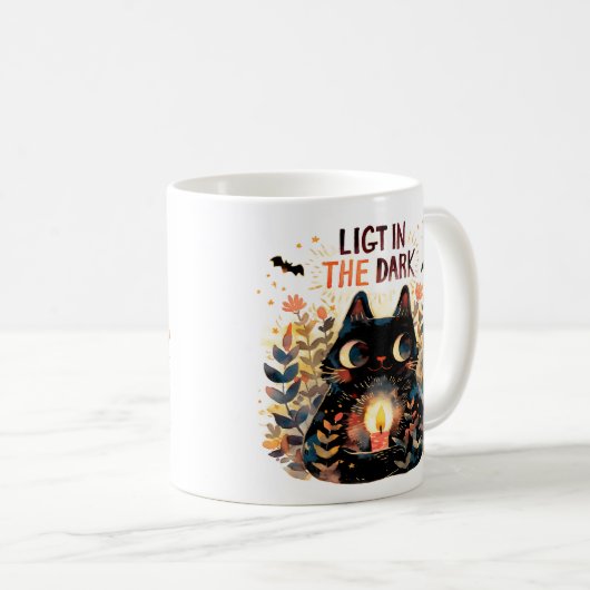 Licht in Dunkelheit - Kerze Katze Kaffeetasse (VorderseiteRechts)