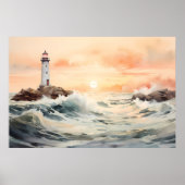 Licht: Leuchtturm Wasserfarben Kunst Poster (Vorne)