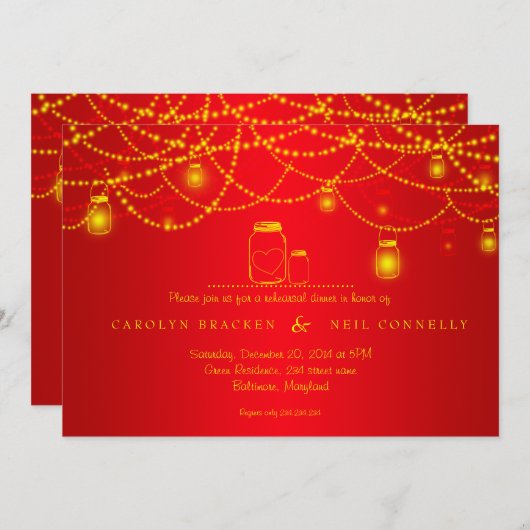 Licht-rotes Proben-Abendessen des Maurer-Glas-| Einladung (Vorne/Hinten)