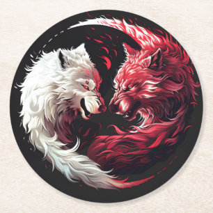 Licht Schatten Wolf Geist Tier Fantasy Runder Pappuntersetzer