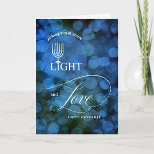 Licht und Liebe Blue Bokeh Menorah Hanukkah Feiertagskarte
