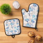 Licht und Luft-Hydrangea-Muster Ofenhandschuh & Topflappen-Set (Oben Unten)