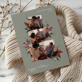 Lichtbildfoto Collage mit Berries und Grünpflanzen Feiertagskarte