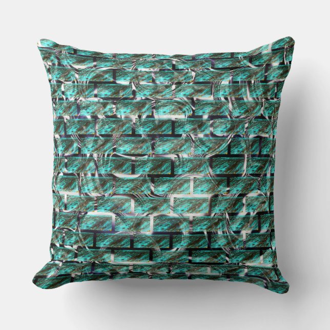 Lichtblau, Blasen in Gitter oder Ziegelwand Kissen (Vorderseite)