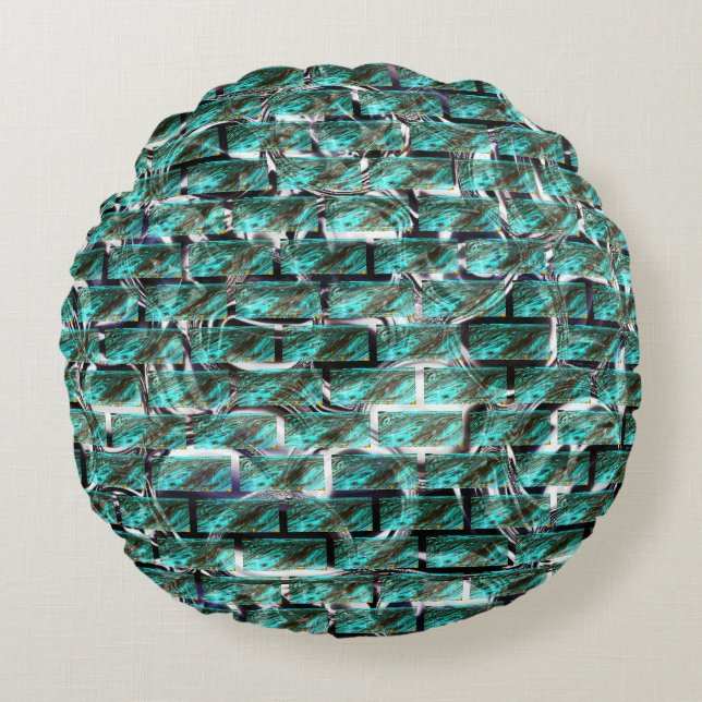 Lichtblau, Blasen in Gitter oder Ziegelwand Rundes Kissen (Vorderseite)