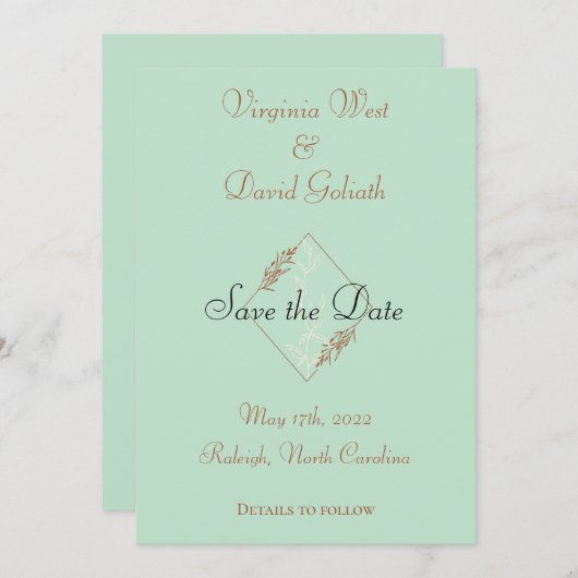 Lichtblau - detaillierte Save the Date Hochzeitska (Vorne/Hinten)