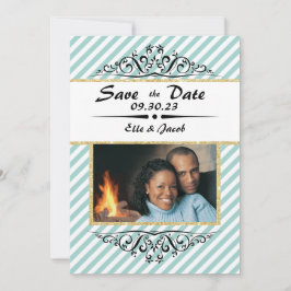 Lichtblau gestreift Save the Date flache Fotokarte